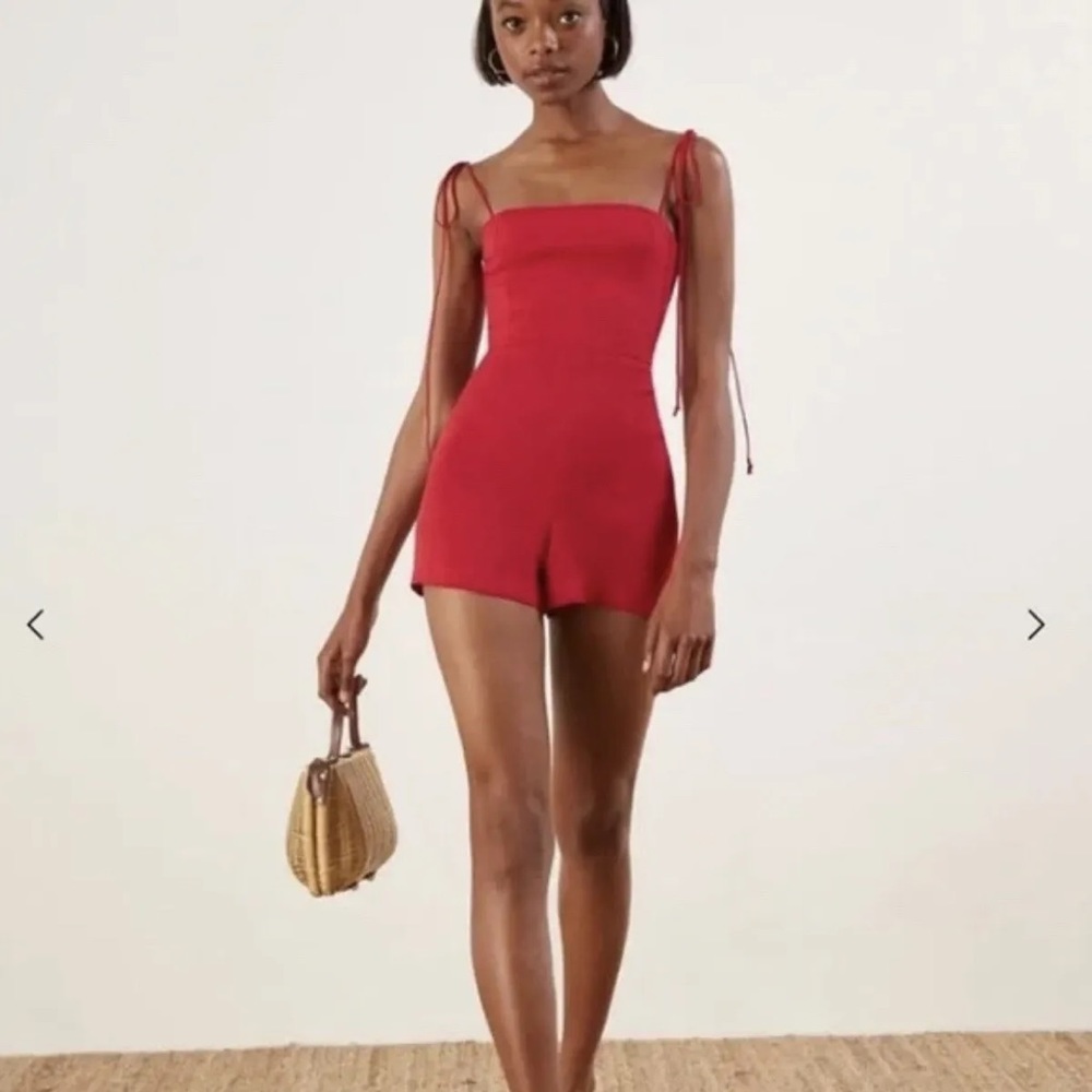 Reformation cammie playsuit Red Square Neckline Romper